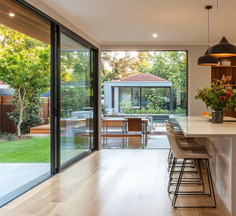 modern kitchen with open layout and large glass doors leading to garden area showcasing outdoor seating and greenery featuring 15 stylish elements for interior design