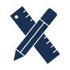 icon of a pencil and ruler creating a cross symbol representing creativity and design with 17 options available